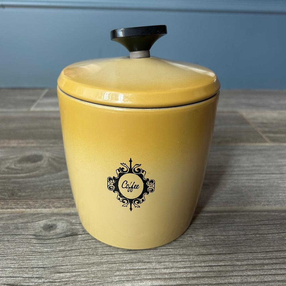 Vintage West Bend Coffee Canister Yellow Kitchen Storage Container‎